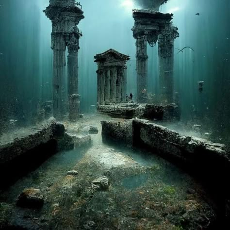 Atlantis Painting, Underwater Temple, Black Jaguar Animal, Dr Mundo, Two Skeletons, Underwater Ruins, City Of Atlantis, Lost City Of Atlantis, Water Temple