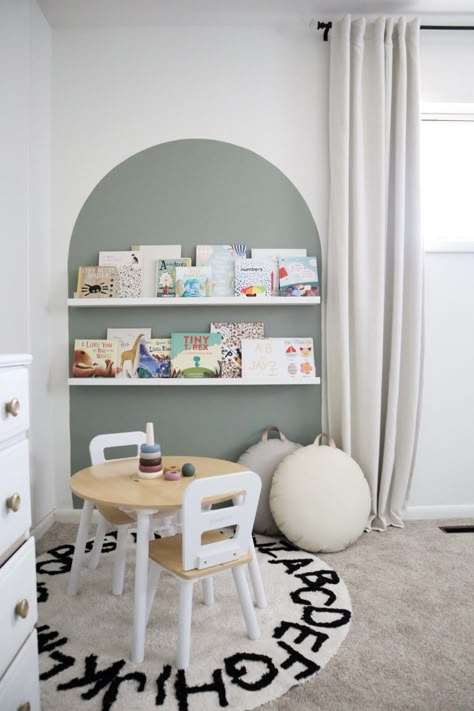 DIY a painted arch for a kid's bedroom or nursery. Fun and cozy reading nook for a kid's bedroom or play room. Toddler Reading Nooks, Playroom Paint, Painted Arch, Bedroom Reading Nook, Reading Nook Kids, Kids Room Paint, Toddler Playroom, Toddler Boys Room, Nursery Room Inspiration