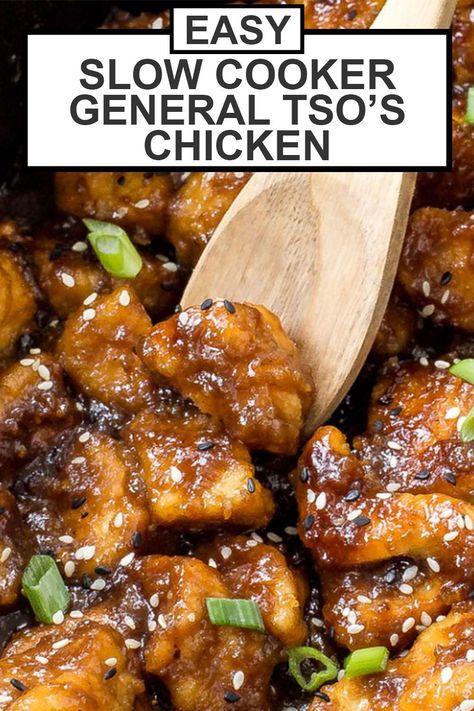 Ditch the take-out menu and make this Slow Cooker General Tso’s Chicken! Boneless skinless chicken breasts are simmered in a sweet and spicy sauce. This weeknight recipe has all the flavor of your favorite Chinese take-out recipe, but is so much healthier, not to mention frugal. This healthy crockpot chicken recipe takes just 15 minutes to prep, and requires just a handful of simple ingredients. | chefsavvy.com #slowcooker #chineserecipes Crockpot Meals Chinese, Chinese Chicken Meal Prep, Chinese Food Crockpot Recipes, Crockpot Chinese Food, Slow Cooker Chinese Recipes, Crockpot Kid Friendly Recipes, Crockpot Recipes Asian, Crockpot Recipes Kid Friendly, Kid Friendly Crockpot Meals