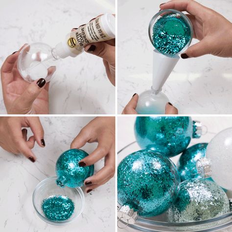 DIY Glitter Ornaments: 3 Easy Techniques Christmas Balls Diy, Diy Glitter Ornaments, Christmas Glitter Ornaments, Glitter Ornaments Diy, Disney Christmas Decorations, Peacock Christmas, Diy Christmas Ornaments Easy, Diy Glitter, Ornaments Homemade