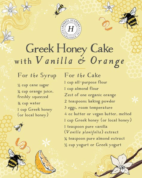 Thyme Honey Recipe, Honey Based Recipes, Mad Honey Book Recipes, Honey Witchcraft, Cake Recipes Aesthetic, Witchy Recipes Food, Greek Honey Cake Recipe, Midevil Recipes, Greek Honey Cake