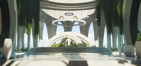 "Temple of Harmony" by Terraform Studios Dojo Ideas, Sci Fi Architecture, Temple City, Temple Gardens, Eco City, Building Concept, Fantasy City, Futuristic Art, Modern Fantasy