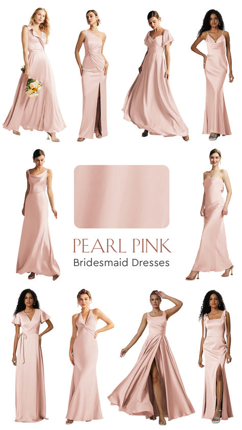 Pink Satin Bridesmaid Dresses starting at $79, with free customization! Elegant and perfect for any wedding. Shop now and let your bridesmaids shine! 💗 Blush Dresses Bridesmaid, Bridesmaid Blush Pink Dresses, Mixed Blush Bridesmaid Dresses, Pink Blush Bridesmaid Dresses, Bridesmaid Dresses Pink Satin, Bridesmaid Pink Dress, Blush Pink Bridesmaid Dresses Dusty Rose Color Palettes, Light Blush Bridesmaid Dresses, Pearl Pink Bridesmaid Dresses