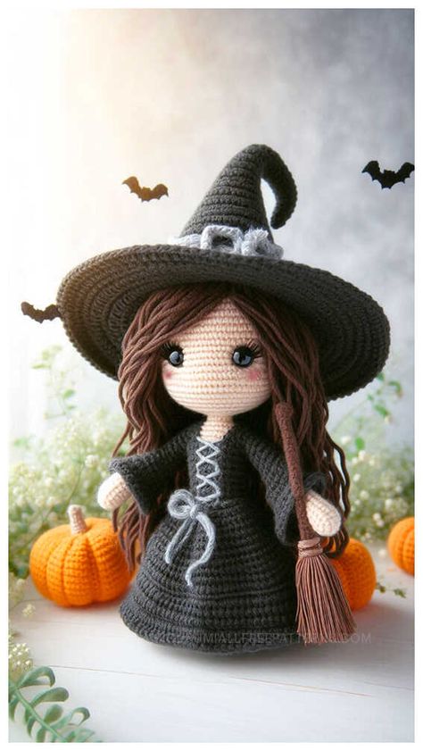 Amigurumi Witch Doll Crochet Free Pattern Crochet Hocus Pocus Dolls, Amigurumi Witch Free Pattern, Crochet Witch Doll, Crochet Witch Pattern Free, Gothic Amigurumi, Witchy Crochet Patterns Free, Crochet Witch Pattern, Crochet Stuff Animals, Witch Crochet Pattern