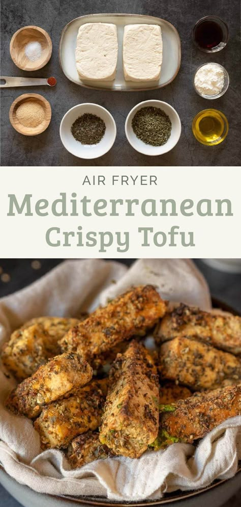 Italian Tofu Recipes, Air Fryer Tempeh, Shredded Tofu Recipe, Low Calorie Air Fryer Recipes, Good Vegetarian Recipes, Mediterranean Marinade, Diy Tofu, Air Fryer Tofu, Recipes Healthy Vegetarian