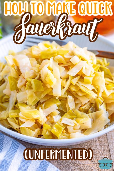 Skip the waiting time for your homemade sauerkraut to ferment and learn to make Quick Sauerkraut with this easy recipe so you can enjoy it anytime you want! Sourkrout Recipes, Quick Sauerkraut, Reuben Dip, Reuben Casserole, Bacon Fried Cabbage, Homemade Sauerkraut, Unstuffed Cabbage, Hot Dog Chili, Homemade Tartar Sauce