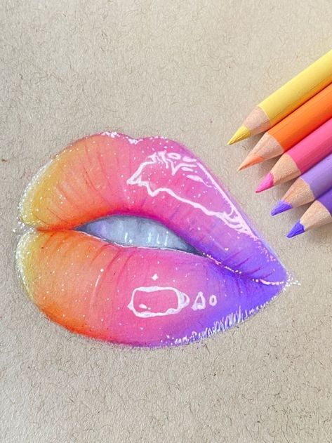 Things To Draw Colored Pencil, Lip Drawing Ideas, Realistic Drawings Colored Pencils, Drawing Ideas Colored Pencil, Lip Drawings, Realistic Lips, Colored Pencil Artwork Ideas, Relatable Illustrations, Lip Artwork