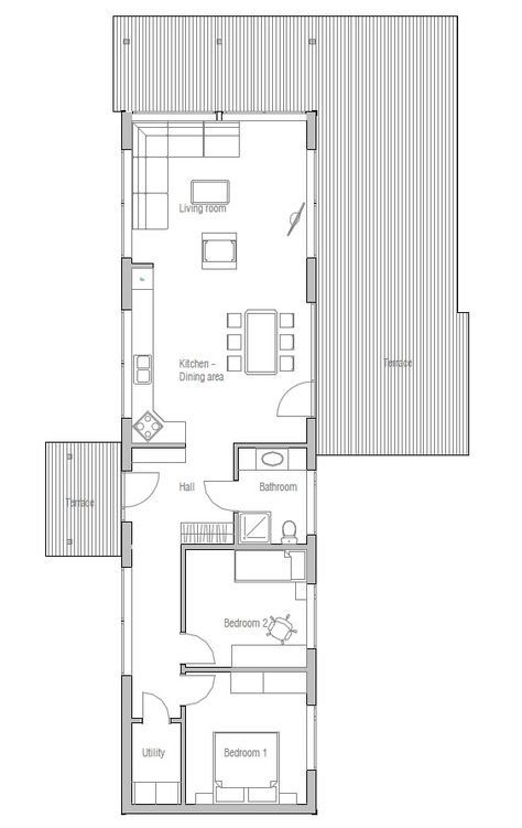 Basic House, Narrow House Designs, Narrow House Plans, Two Bedroom Apartment, Narrow Lot House Plans, Narrow Lot House, Affordable House Plans, Free House Plans, 2 Bedroom House Plans