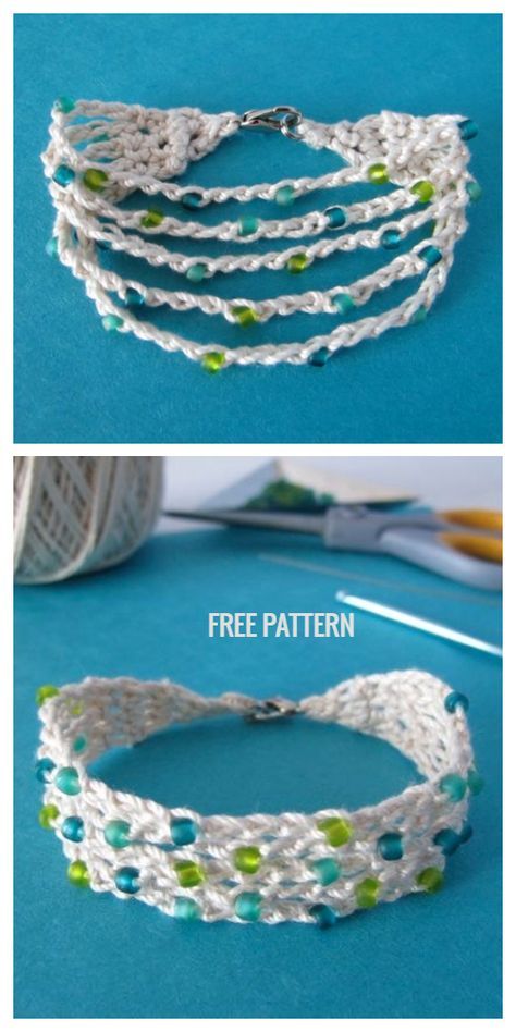 Bracelet Knitting, Crocheted Bracelets, Diy Crochet Bracelet, Crochet Bracelets, Bracelet With Beads, Crochet Bracelet Pattern, Crochet Jewlery, Bracelet Crochet, Crochet Beaded Bracelets