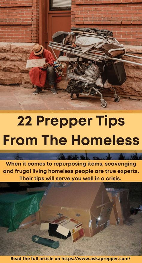 When it comes to repurposing items, scavenging and frugal living homeless people are true experts. Their tips will serve you well in a crisis. #2 is really useful: Homeless Survival, Winter Homeless Survival, Homeless Camping Hacks, Living In A Truck, Homeless Survival Tips, Homeless Hacks, Homeless Tips, Homeless Shelter Ideas, Underground Shelter