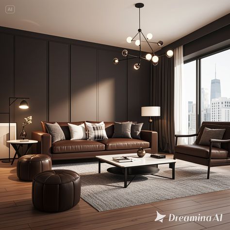 37 Dark Brown Living Room Decorating Ideas Apartment Dark Brown Interior Design Living Room, Brown Living Room Inspiration, Dark Brown Recliner Living Room Decor, Brown Sitting Room Ideas, Chocolate Brown Walls Living Room, Dark Brown Living Room Walls, Dark Brown Carpet Living Room, Dark Brown Walls Living Room, Dark Brown Interior Design