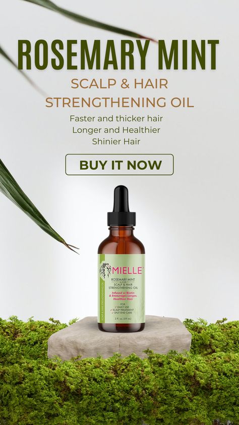 Discover the secret to luscious hair with our Rosemary Mint Hair Serum. Infused with the power of rosemary and mint, this natural elixir nourishes, strengthens, and adds a refreshing aroma to your locks. Say goodbye to dull hair and hello to radiant beauty. Transform your hair care routine today! #Hairserum #serum #rosemary #Ad #scalp Hair Strengthening Oil, Mielle Organics, Healthy Shiny Hair, Product Ads, Mint Hair, Luscious Hair, Rosemary Mint, Dull Hair, Hair Strengthening