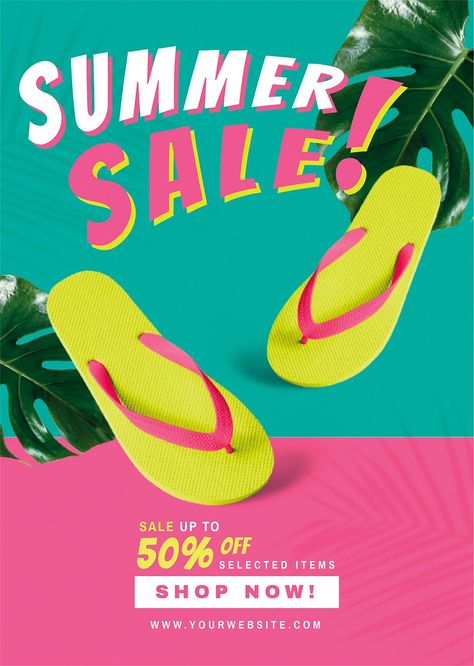 50% off summer sale vector promotion advertisement | free image by rawpixel.com / Cuz Summer Sale Poster, Summer Sale Banner, Sale Template, Summer Promotion, Summer Banner, Instagram Promotion, Banner Designs, Food Graphic Design, Promotional Products Marketing