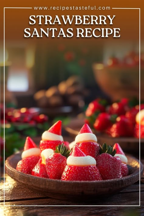 These adorable Strawberry Santas are a fun and festive holiday treat, featuring fresh strawberries filled with a sweet cream cheese mixture, resembling Santa Claus. Perfect for parties and gatherings, they're sure to delight both kids and adults alike! Santa Recipes, Strawberry Santa, Strawberry Santas, Easy Christmas Recipes, Christmas Dinner Recipes, Cozy Gathering, Festive Appetizers, Christmas Recipes Easy, Strawberry Cream Cheese