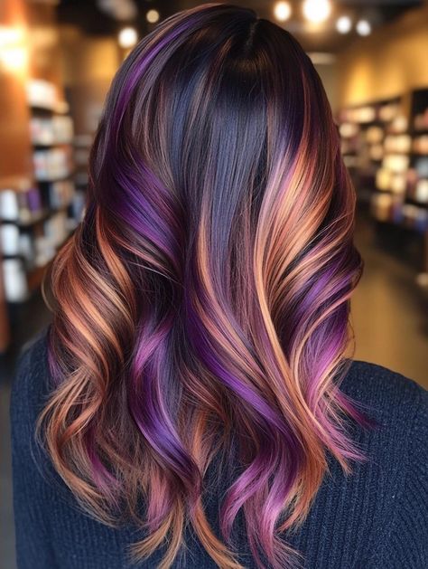 Stunning Fall Hair Color Ideas for 2024: Embrace Autumn with Rich, Warm Hues Hair Color Trending Now, Colored Roots With Brown Hair, Vivid Hair Color Ideas For Winter, Haircolor 2024 Fall, Hair Color Ideas For Medium Hair, Striking Hair Color Highlights, Light Brown To Red Ombre Hair, Fall Fashion Hair Color, Dark Hair With Colorful Highlights