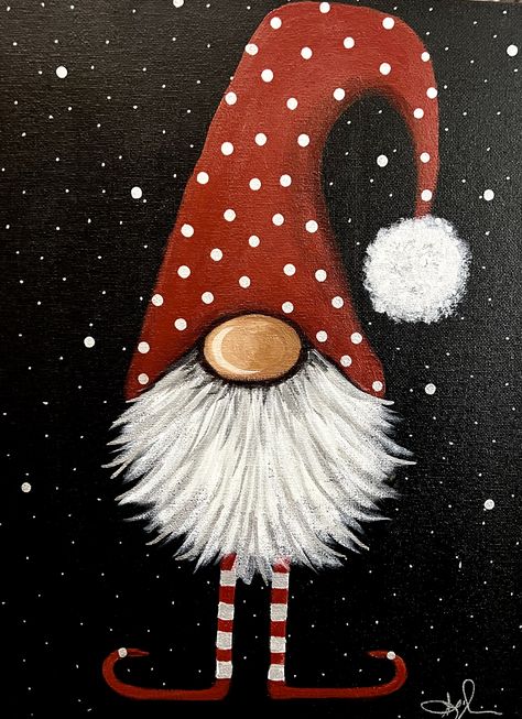 Christmas Gnomes Painting Diy, Christmas Drawing Ideas Easy Canvas Paintings, Christmas Diy Painting Ideas, Things To Paint On Canvas Christmas, Christmas Paint Tutorial, Diy Painting Canvas Christmas, Easy Christmas Things To Paint, Winter Kids Painting Ideas, Christmas Art Acrylic Paint