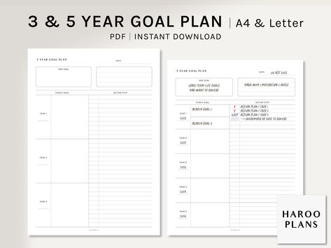 3 and 5 Year Goal Planner | A4, US Letter Pri 3 Year Life Plan Template, 3 Year Plan Template, 5 Year Goal Planning Template, 5 Year Plan Template Free Printable, 1 3 5 Year Goals, 5 Year Plan Template, 3 Year Plan, Life Plan Template, Self Employed Jobs