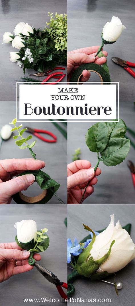 Boutineer Diy, How To Make Corsages, Diy Boutonniere Wedding, Boutonniere And Corsage, Diy Boutonniere, Diy Corsage, Boutonnieres Prom, Diy Flower Crown, Corsage And Boutonniere