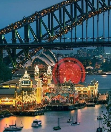 Christmas Australia, Luna Park Sydney, Sydney Skyline, Australian Photography, Christmas In Australia, Luna Park, Sydney City, Sydney Harbour, Light Pollution