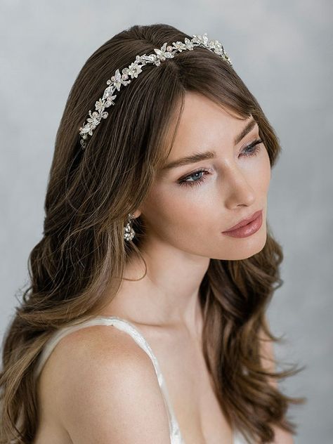 Prom Hairstyles Headband, Wavy Bridal Hair With Headband, Wedding Hairstyle With Headband, Bridal Hair With Headband, Bridal Hair Headband, Deb Ball, Wedding Hair Band, Headband Curls, Pin Hairstyles