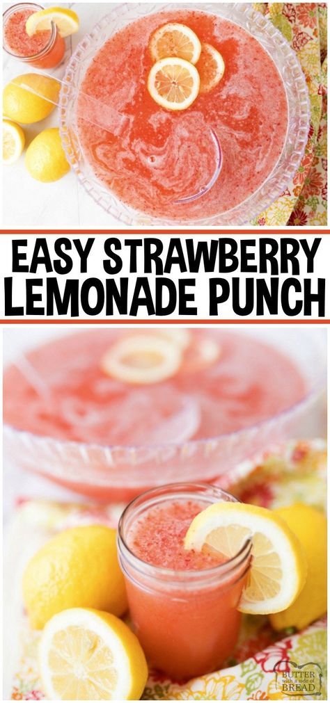 3 INGREDIENT STRAWBERRY LEMONADE PUNCH - Butter with a Side of Bread Pink Lemonade Punch, Strawberry Lemonade Punch, Lemonade Punch Recipe, Sparkling Strawberry Lemonade, Easy Strawberry Lemonade, Strawberry Lemonade Recipe, Body Nutrition, Lemonade Punch, Easy Punch Recipes