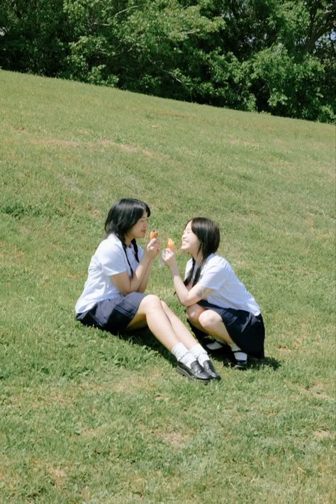 Asian Best Friends Aesthetic, Asian High School Aesthetic, School Girlfriends Aesthetic, Korean High School Aesthetic, Bleachers Aesthetic, Japanese Student Aesthetic, Japanese School Aesthetic, School Aesthetic Outfits, Korean Countryside