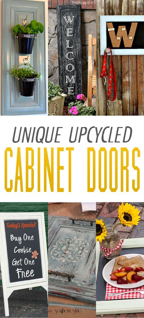 Unique Upcycled Cabinet Doors - The Cottage Market Cabinet Door Repurposed, Cabinet Doors Repurposed Diy, Cabinet Door Crafts, Door Repurposed, Upcycled Cabinet, Cabinet Door Ideas, Cabinet Doors Repurposed, Recycled Door, Diy Cabinet Doors