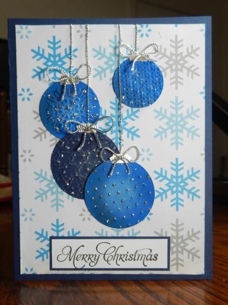 This is number 5 on my Christmas Cards. Blue Ornaments, Ornament Card, Christmas Card Inspiration, Rubber Stamp Art, Homemade Christmas Cards, Christmas Card Crafts, Diy Christmas Cards, Christmas Cards To Make, Stamp Art