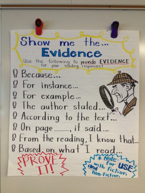 anchor+charts+for+reading | Show me the evidence Evidence Anchor chart | Teaching Reading Evidence Anchor Chart, Ela Anchor Charts, Classroom Anchor Charts, Writing Anchor Charts, 5th Grade Ela, Reading Anchor Charts, Text Evidence, 4th Grade Reading, Teaching Ela