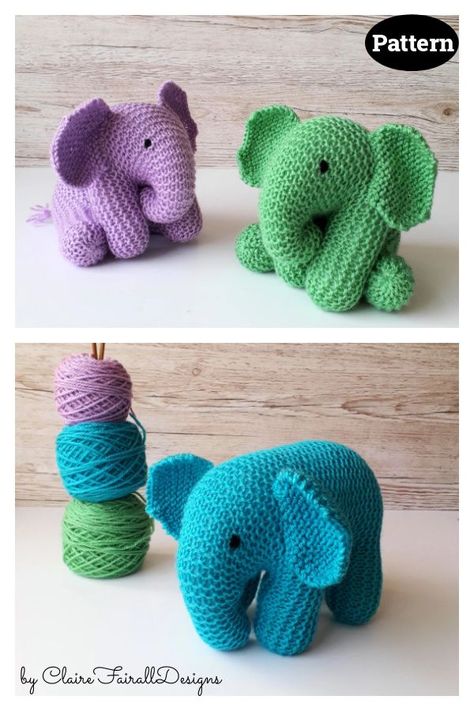 Baby Elephant Knitting Pattern Elephant Knitting Pattern, Yarn Monsters, Knitted Stuffed Animals, Crochet Organizer, Knitted Teddy Bear, Beginner Knitting, Beer Cap, Knit Baby Dress, Animal Knitting Patterns