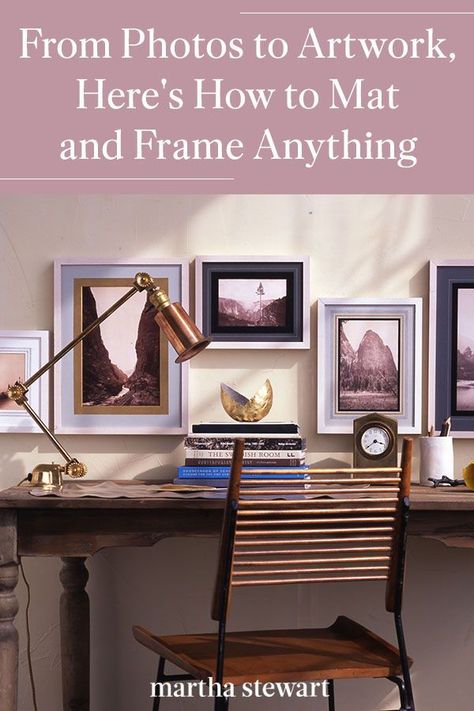 We share how to frame and mat any piece of art at home like a professional. As framing and matting, artwork or pictures will give each piece a refined look, and it will ensure that they'll be preserved for many years to come. #marthastewart #diydecor #diyprojects #diyideas #hobby How To Mat Pictures, Frame And Matting Ideas, Framing Prints Ideas, Colored Mats In Frames, How To Frame Pictures, How To Frame Art, Matting Pictures Diy, Canvas Frame Diy, Frame Matting Diy