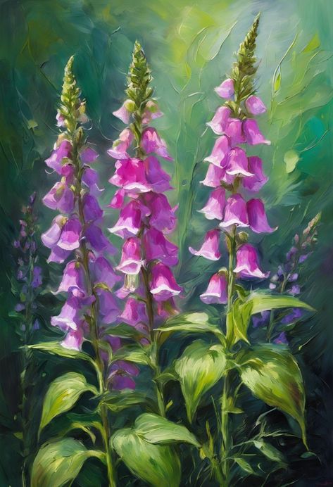 Foxgloves Drawing, Fox Gloves Flower, Foxgloves In Garden, Foxglove Book, Foxglove Painting, Foxglove Drawing, Foxglove Art, Disc Painting, Purple Foxglove