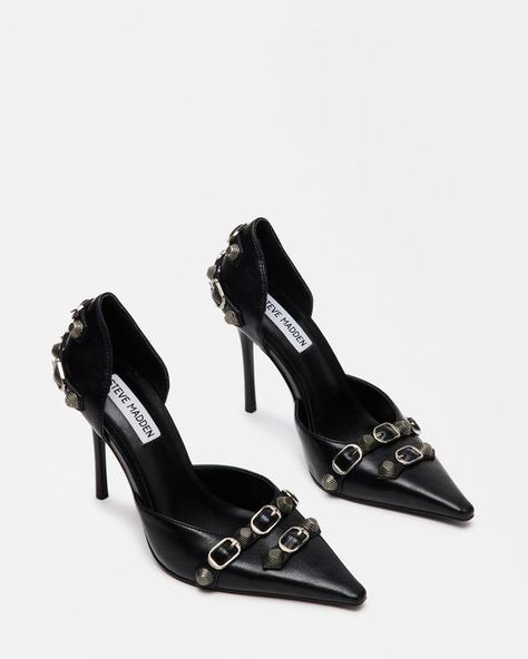 Steve Madden 🍂 #ad#paidpartnership Black Punk Heels With Pointed Toe, Versace Mary Jane Heels, Luxury Black Mary Jane Heels, Glamorous Black Studded Heels, Black Heels Versace, Popular Shoe, Shoe Model, Most Popular Shoes, Closet Goals