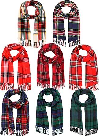 Suhine 8 Pcs Christmas Checked Scarf Long Winter Soft Cashmere Feel Scarf Warm Scottish Tartan Plaid Scarf Bulk Classic Buffalo Plaid Shawls Wraps for Women Men Gift Tartan Clothing, Scottish Style, Tartan Plaid Scarf, Plaid Shawl, Scottish Fashion, Fall Fashions, Checked Scarf, Long Winter, Scottish Tartans