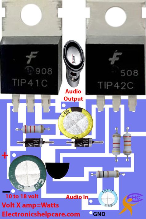 how to make 12 voltage amplifier circuit? - Electronics Help Care Amplificador 12v, Audiophile Amplifier, Amplifier Circuit Diagram, First Transistor, Electronics Projects For Beginners, Amplificatori Audio, Stereo Amp, Mini Amplifier, Diy Amplifier