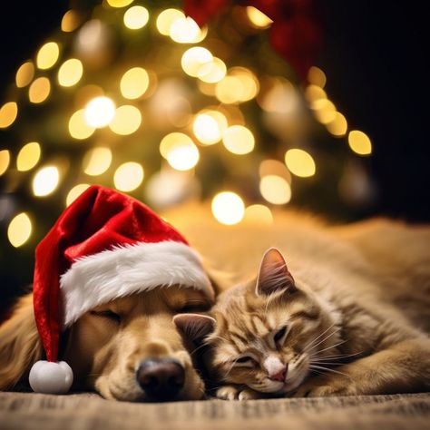 Christmas sleeping mammal animal. AI generated Image by rawpixel. | free image by rawpixel.com / Suppawit Chaiwan Red Christmas Background, Dog Christmas Photos, Xmas Couple, Cat Paws, Christmas Mood, Christmas Background, Christmas Animals, Christmas Images, Christmas Dog