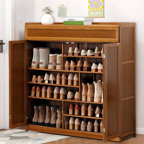 Amazon.com: 8-Tier Bamboo Shoe Cabinets with Door, 36-40 Pairs Freestanding Shoe Rack for Closet, Shoe Storage Cabinet for Entryway, Shoes Rack Organizer for Hallway, Bedroom, Living Room : Home & Kitchen Shoe Cabinet With Doors, Shoe Rack For Closet, Shoe Cabinet Entryway, Cabinet With Door, Shoe Storage Ideas, Bamboo Shoe Rack, Modern Organization, Shoes Rack, Shoe Rack Closet