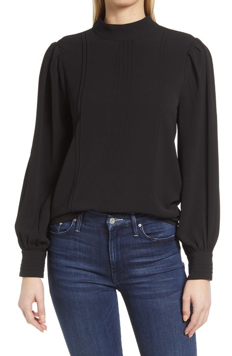 CeCe Band Collar Pleat Chiffon Blouse available at #Nordstrom Pleated Chiffon Blouse, Blouse Nordstrom, Band Collar, Chiffon Blouse, Blouse Styles, Bow Tie, Nordstrom Rack, Long Sleeve Blouse, Chiffon