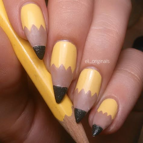 Teacher Nail Art, Teacher Nails, School Nail Art, Pencil Nails, Back To School Nails, Nail Art Designs Diy, School Nails, Dope Nail Designs, Best Nail Art Designs