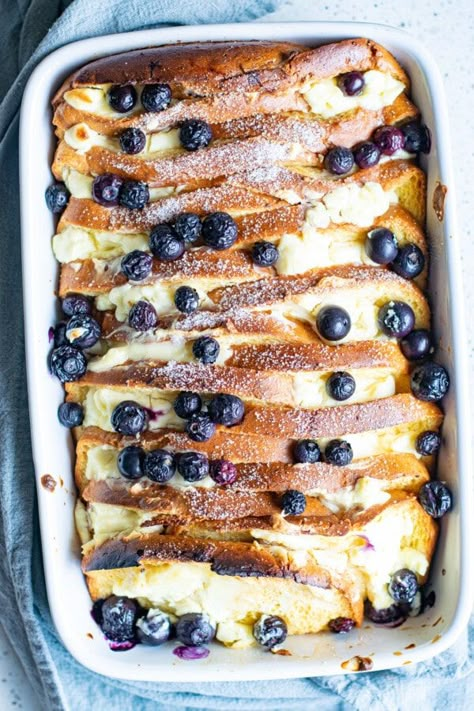 Baked French Toast With Cream Cheese and Blueberries - Kitchen Divas Cheesecake Baked French Toast, Baking French Toast, Cream Cheese French Toast Recipe, French Toast Bake Cream Cheese, Baked Cream Cheese French Toast, Blueberry Cream Cheese Stuffed French Toast, Brunch Ideas French Toast, Baked Stuffed French Toast Cream Cheese, French Toast Recipe Cream Cheese