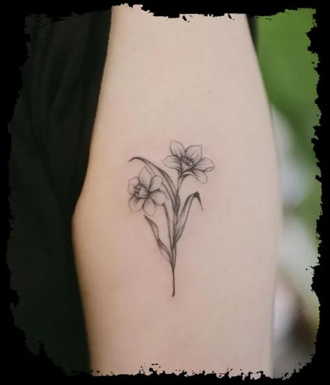 Daffodil Behind Ear Tattoo, Dafodill Flower Tattoo, Daphadil Tattoo, Daphodil Tattoo, Simple Daffodil Tattoo, Dainty Daffodil Tattoo, Dafodill Flowers Tattoo, Daffodil Flower Tattoos, Colon Tattoo