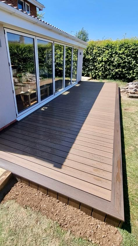 Wrap Around Composite Deck, Ground Level Composite Deck, Extend Deck Ideas, Trex Deck Layout Ideas, Trex Deck Patterns, Deck Board Layout, Picture Frame Decking Border, Floating Trex Deck Ideas, Trex Deck Toasted Sand