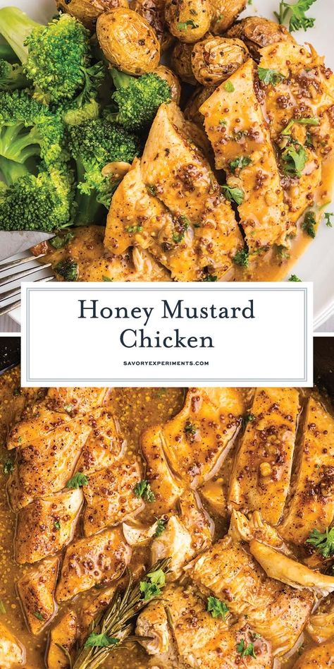 This flavorful Honey Mustard Chicken is an amazing option. Made in one pan, this recipe comes together quickly with pantry ingredients. Honey Mustard Chicken Marinade, Easy Honey Mustard, Mustard Chicken Breast, Honey Mustard Chicken Recipes, Easy Baked Chicken Breast, Mustard Chicken Recipes, Oven Roasted Asparagus, Baked Chicken Recipes Easy, Meatless Main Dishes