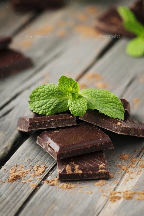 Dark chocolate with mint on the vintage table by OxanaDenezhkina. Dark chocolate with mint on the vintage table, selective focus #Sponsored #mint, #vintage, #Dark, #chocolate National Celebration Days, Brown Candy, Pastry Packaging, Coffee Advertising, Dark Chocolate Mint, Desserts Chocolate, Green Mint, Candy Chocolate, Background Black