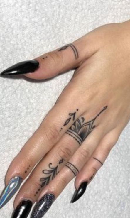 Leather And Lace Tattoo, Big Finger Tattoos, Middle Finger Tattoo For Women, Feminine Hand Tattoo, Middle Finger Tattoo, Finger Tattoo For Women, Finger Tats, Hand And Finger Tattoos, Cute Hand Tattoos