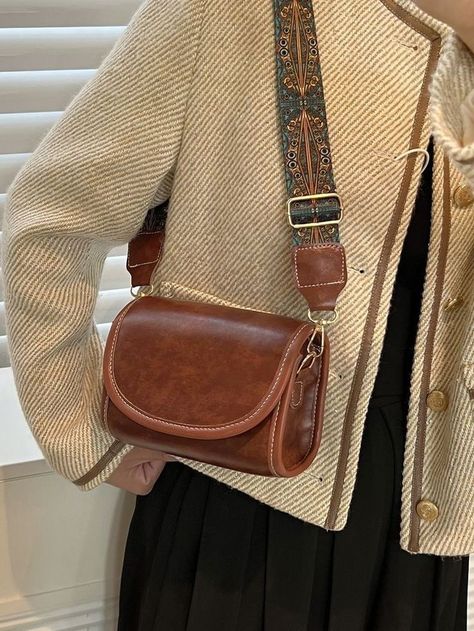 Women Bags 2023, Vintage Leather Purse, Brown Purse Aesthetic, Shein Handbag, Aesthetic Bags Handbags, Vintage Bag Aesthetic, Everyday Bags For Women, Purses Aesthetic, Autumn Bag