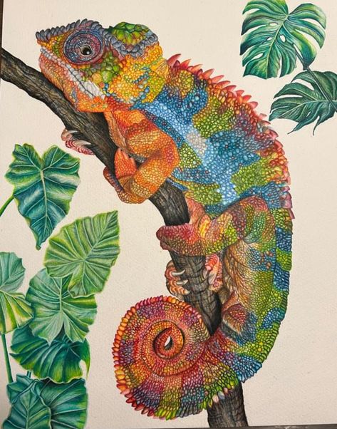 Epq Ideas, Chameleon Painting, Chameleon Art, Diy Mural, Idle Hands, Chameleons, Simple Life Hacks, Drawing Pencil, Dots Art