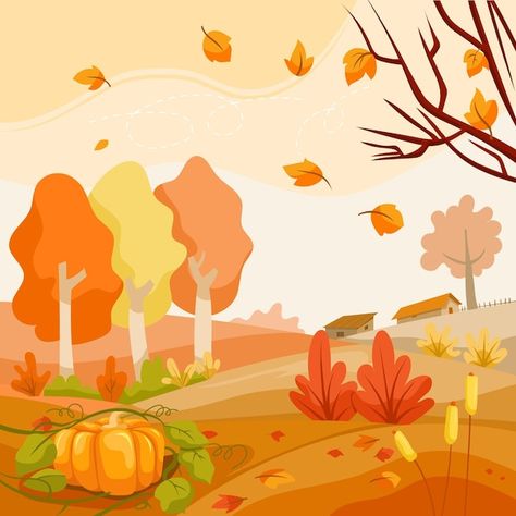 Cartoon autumn background | Free Vector #Freepik #freevector #autumn-wallpaper #autumn-background #autumn-season #autumn Weather Cartoon Pictures, Autumn Season Drawing, Autumn Animation, Autumn Drawing Ideas, Fall Cartoon, Halloween Animation, Autumn Drawing, Cartoon Autumn, Autumn Cartoon