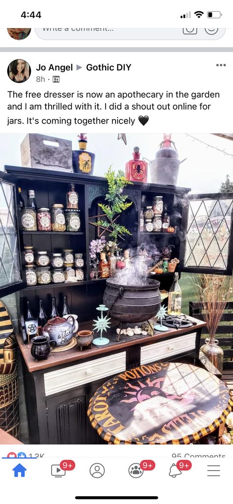 Diy Witch Apothecary, Spooky Vendor Booth, Witch Herb Cabinet, Apothecary Vendor Booth Ideas, Apothecary Booth Display, Witchy Storage Ideas, Apothecary Display Ideas, Witchcraft Storage Ideas, Witch Herb Storage