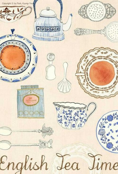 Cook Illustration, Tea Time Illustration, English Tea Time, Lil Doodles, Time Illustration, Tea Cup Art, Tea Illustration, Posca Art, Watercolor Food